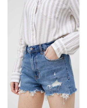Abercrombie & Fitch szorty jeansowe damskie kolor granatowy high waist