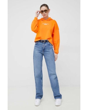 Calvin Klein Jeans bluza damska kolor pomarańczowy z kapturem z aplikacją