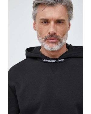Calvin Klein Jeans bluza męska kolor czarny z kapturem z aplikacją