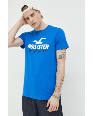 Hollister Co. t-shirt bawełniany kolor niebieski z nadrukiem