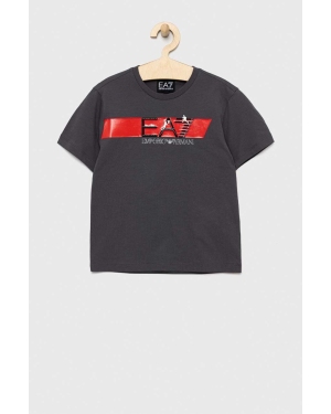 EA7 Emporio Armani t-shirt bawełniany dziecięcy kolor szary z nadrukiem