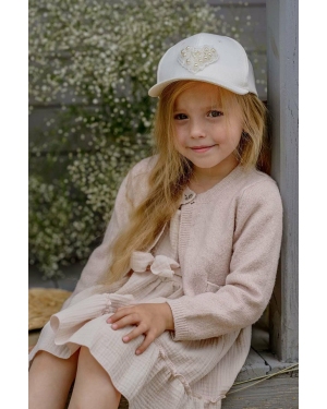 Jamiks czapka bawełniana dziecięca SOFIJA kolor beżowy z aplikacją