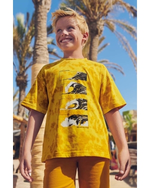 Mayoral t-shirt bawełniany dziecięcy kolor żółty wzorzysty