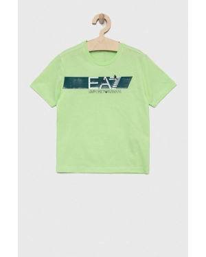 EA7 Emporio Armani t-shirt bawełniany dziecięcy kolor zielony z nadrukiem