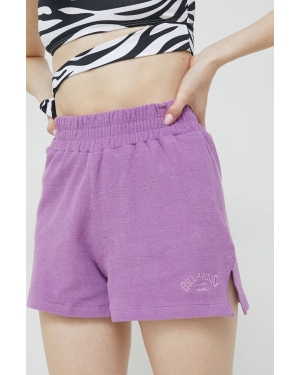 Billabong szorty bawełniane kolor fioletowy gładkie high waist