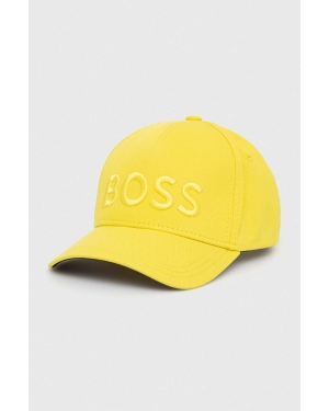 BOSS czapka z daszkiem bawełniana kolor żółty z aplikacją