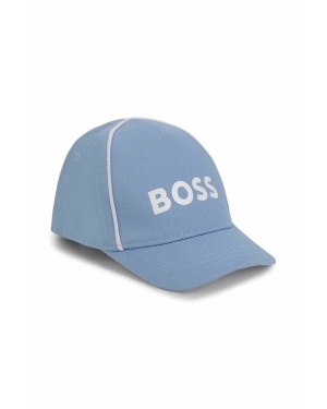 BOSS czapka bawełniana dziecięca kolor niebieski z aplikacją