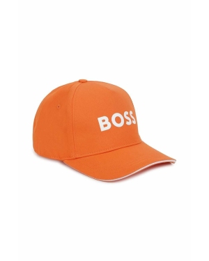 BOSS czapka bawełniana dziecięca kolor pomarańczowy z aplikacją