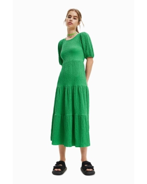 Desigual sukienka kolor zielony midi rozkloszowana