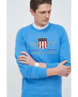 Gant bluza męska kolor niebieski z aplikacją
