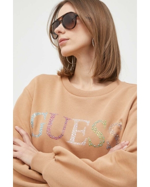 Guess bluza damska kolor brązowy z aplikacją