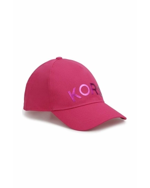 Michael Kors czapka bawełniana dziecięca kolor fioletowy z aplikacją