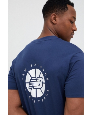 New Balance t-shirt bawełniany kolor granatowy z nadrukiem