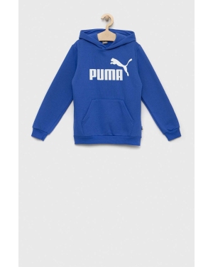 Puma bluza dziecięca ESS Big Logo Hoodie FL B kolor niebieski z kapturem wzorzysta