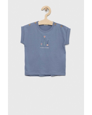 United Colors of Benetton t-shirt bawełniany niemowlęcy kolor niebieski