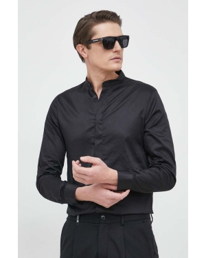 Armani Exchange koszula bawełniana męska kolor czarny regular ze stójką