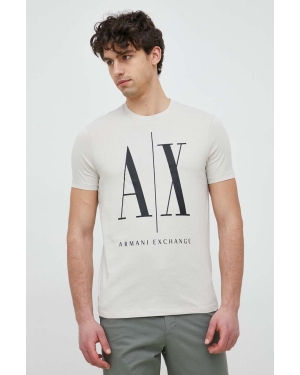 Armani Exchange t-shirt bawełniany kolor beżowy z nadrukiem
