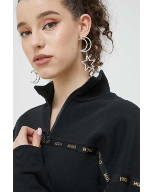HUGO bluza bawełniana damska kolor czarny z aplikacją