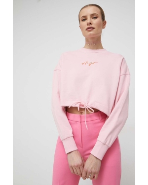 HUGO bluza bawełniana damska kolor różowy z nadrukiem