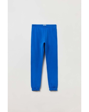 OVS spodnie dresowe bawełniane dziecięce kolor niebieski gładkie