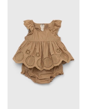 GAP sukienka bawełniana niemowlęca kolor brązowy
