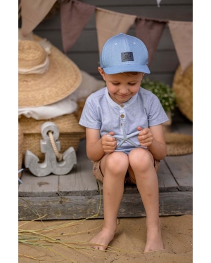 Jamiks czapka bawełniana dziecięca kolor niebieski z aplikacją