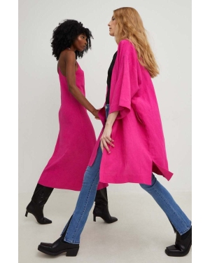 Answear Lab sukienka z lnem X kolekcja limitowana SISTERHOOD kolor różowy mini oversize