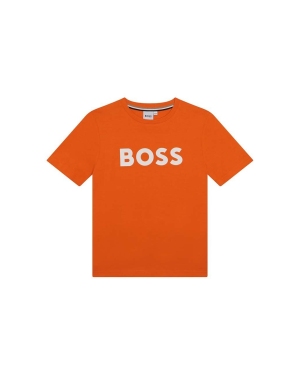BOSS t-shirt bawełniany dziecięcy kolor pomarańczowy z nadrukiem