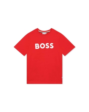 BOSS t-shirt bawełniany dziecięcy kolor czerwony z nadrukiem