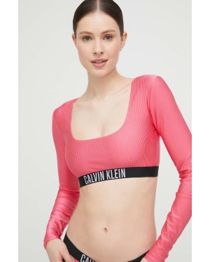 Calvin Klein top kąpielowy kolor fioletowy miękka miseczka