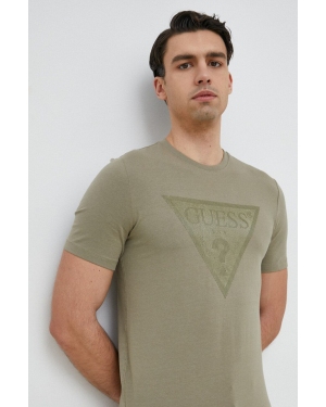 Guess t-shirt męski kolor zielony z nadrukiem