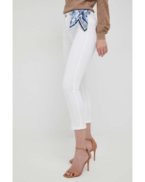 Guess spodnie damskie kolor biały dopasowane high waist