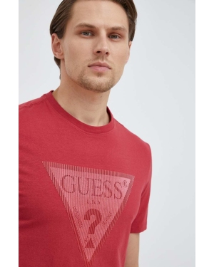 Guess t-shirt męski kolor czerwony z nadrukiem