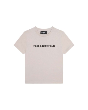 Karl Lagerfeld t-shirt bawełniany dziecięcy kolor beżowy z nadrukiem