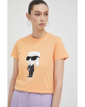 Karl Lagerfeld t-shirt bawełniany kolor pomarańczowy