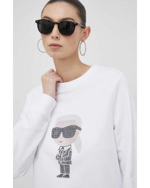 Karl Lagerfeld bluza bawełniana damska kolor biały z aplikacją