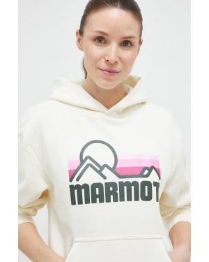 Marmot bluza dresowa Coastal kolor beżowy z kapturem z nadrukiem