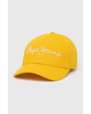 Pepe Jeans czapka z daszkiem bawełniana Wally kolor żółty z aplikacją