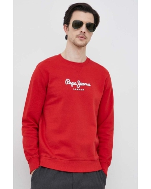 Pepe Jeans bluza bawełniana Edward Crew męska kolor czerwony z nadrukiem