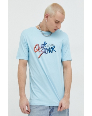 Quiksilver t-shirt bawełniany kolor niebieski z nadrukiem