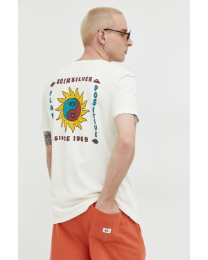 Quiksilver t-shirt bawełniany kolor beżowy z nadrukiem