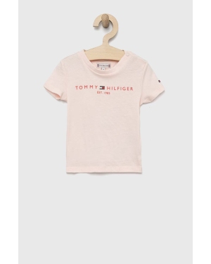 Tommy Hilfiger t-shirt bawełniany dziecięcy kolor różowy z nadrukiem