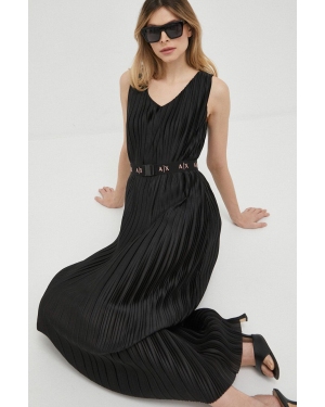 Armani Exchange sukienka kolor czarny midi rozkloszowana