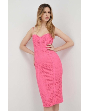 Bardot sukienka kolor różowy mini dopasowana