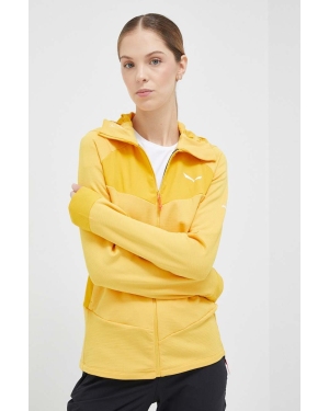 Salewa bluza sportowa Agner kolor żółty z kapturem gładka