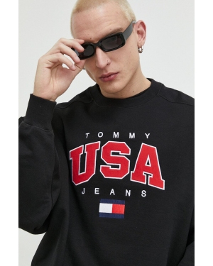 Tommy Jeans bluza męska kolor czarny z aplikacją