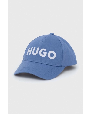 HUGO czapka z daszkiem bawełniana kolor niebieski z aplikacją