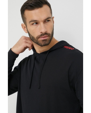 HUGO bluza męska kolor czarny z kapturem gładka