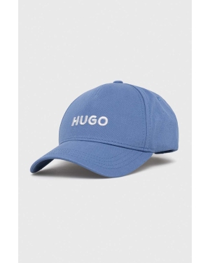 HUGO czapka z daszkiem bawełniana kolor niebieski z aplikacją