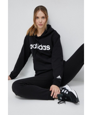 adidas bluza bawełniana damska kolor czarny z kapturem wzorzysta